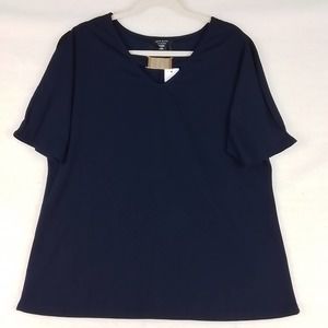 NWT Plus Size Cold Shoulder Blouse‎ 1X in Navy w/ Gold Neck Embellishment